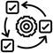Icona di un ingranaggio che gira su se stesso con quadrati ai lati