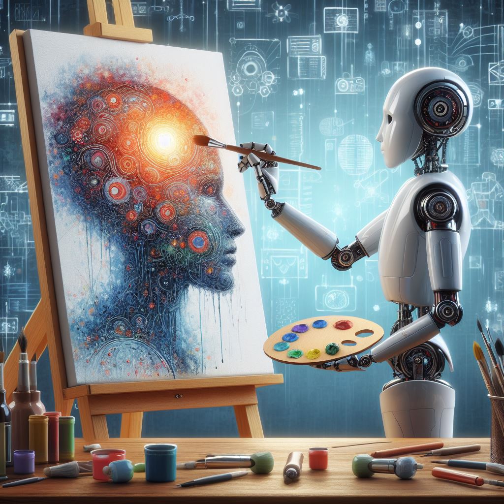 Robot che dipinge l'intelligenza artificiale