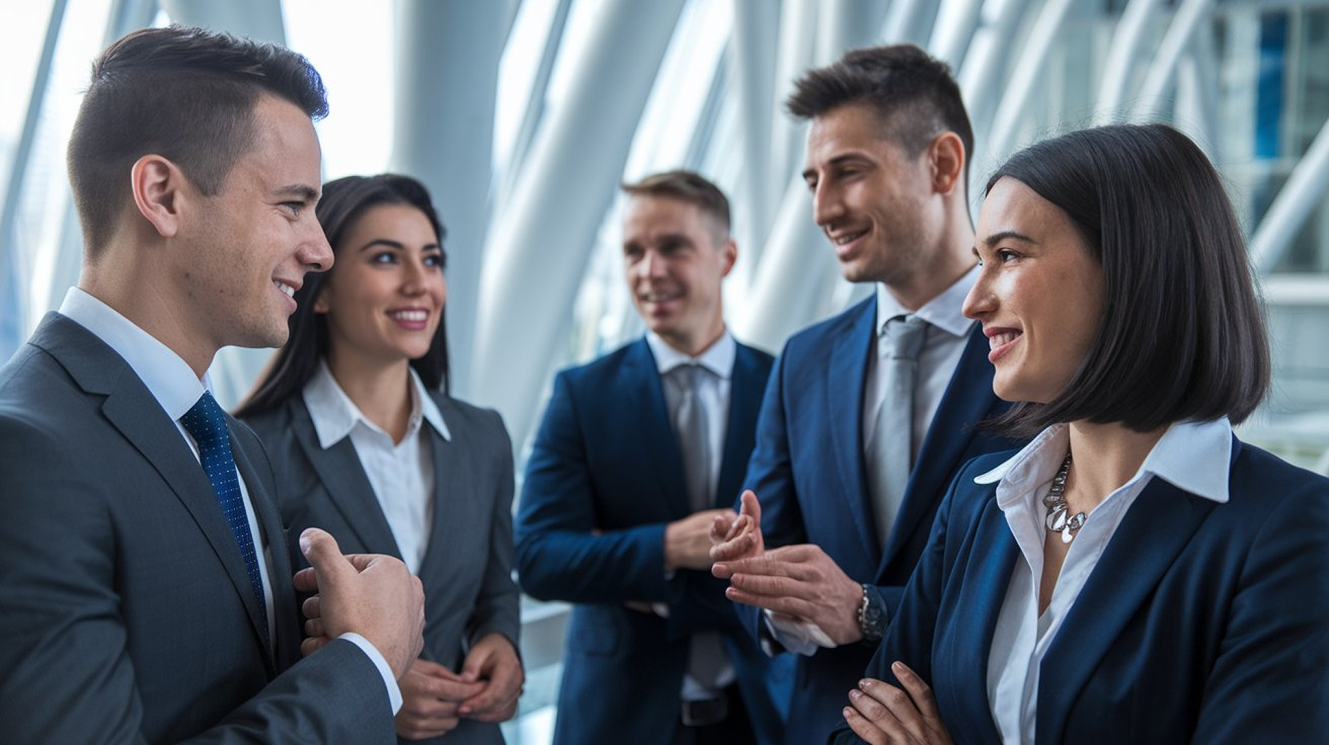 Persone in giacca e cravatta si stringono la mano e sorridono